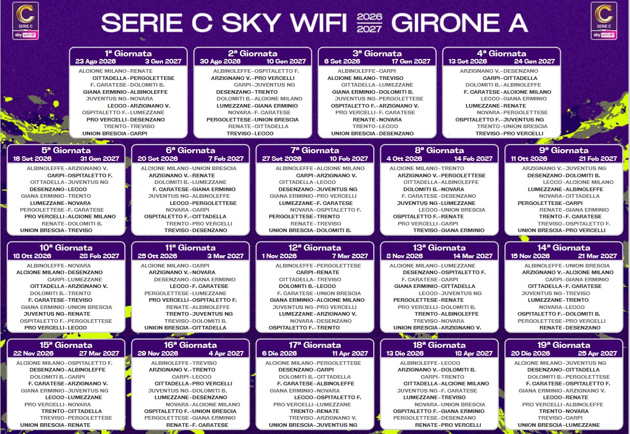Serie C 2026-27 Gir.A, il calendario